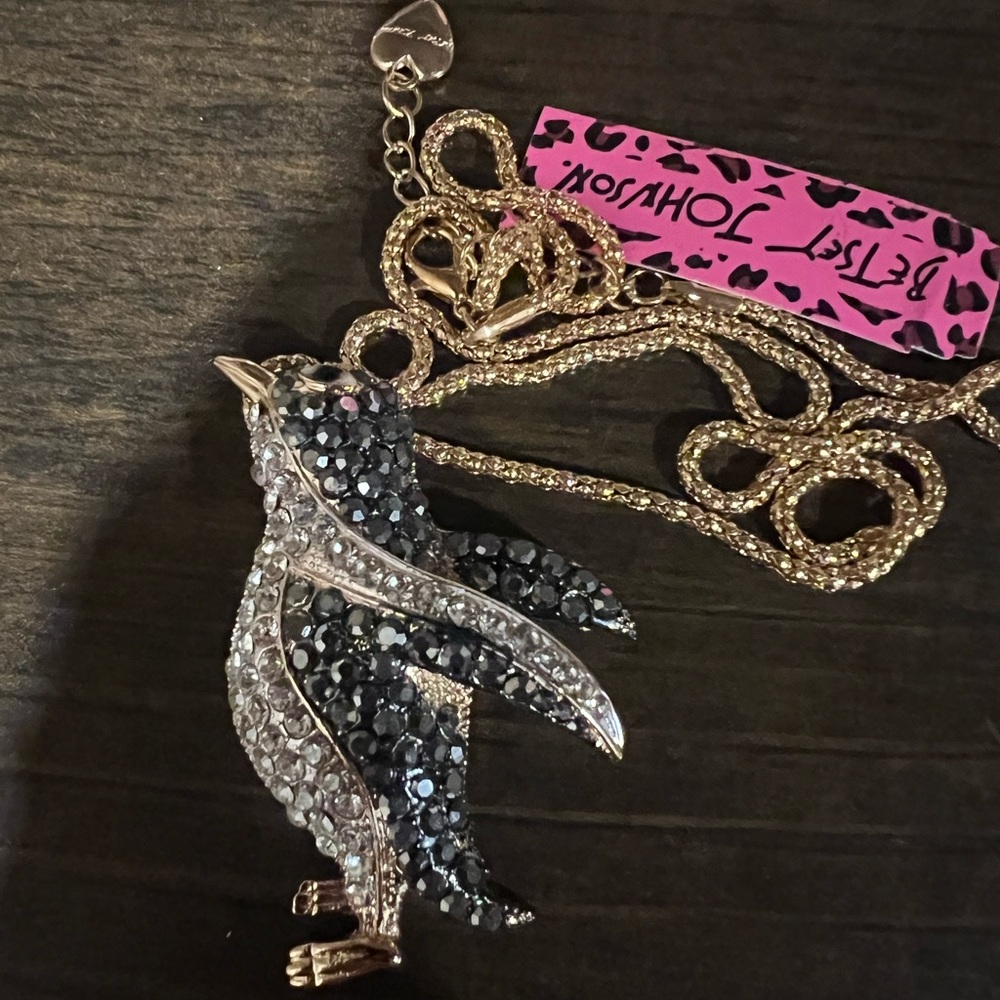 Betsey Johnson Black and Silver Penguin Necklace new